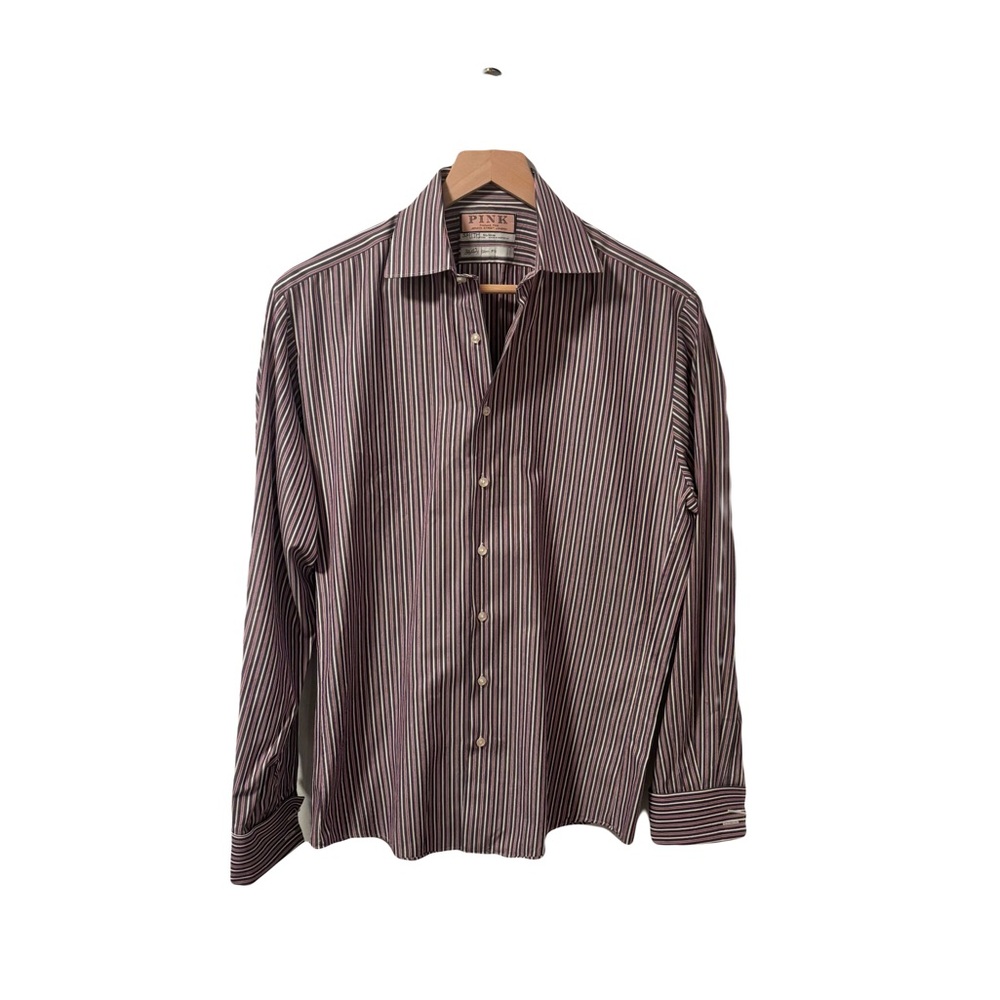 Thomas Pink Men's Striped Dress Shirt - purple and white